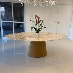 Mesa de Jantar Cone Oval 160x90 Cm Mármore Branco Extra Base Freijó - 2