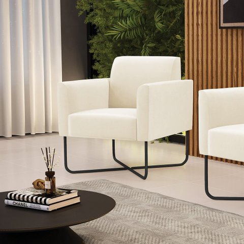 Poltrona Sala Decorativa Marisa Base X Industrial Preto Veludo D03 - D’Rossi