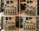 Ver imagem 4 de Mesa Jantar Aparador Bancada Alta Industrial 200x70cm Tampo Bege Pés Verde-Musgo
