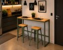 Ver imagem 1 de Mesa Jantar Aparador Bancada Alta Industrial 200x70cm Tampo Bege Pés Verde-Musgo