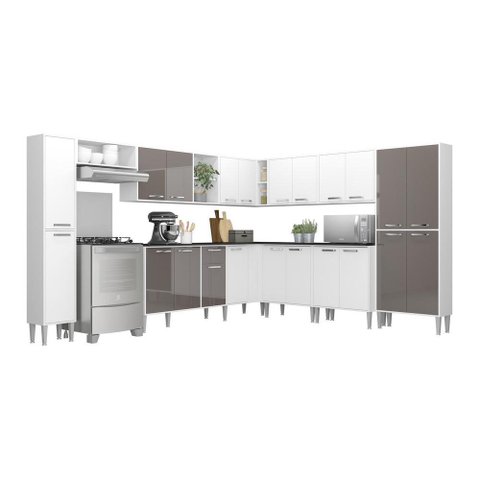 Armário de Cozinha Completa 11 peças Xangai Pop Multimóveis Branco/Lacca Fumê