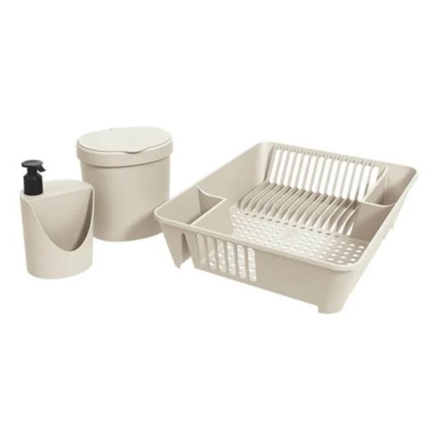 Kit Organizador de Pia Bancada Cozinha 3 Peças Escorredor Louças e Porta Detergente e Lixeira Brinox