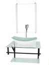 Ver imagem 1 de GABINETE DE VIDRO PARA BANHEIRO 60CM AP CUBA OVAL CHANFRADA BRANCO COM TORNEIRA CROMADA
