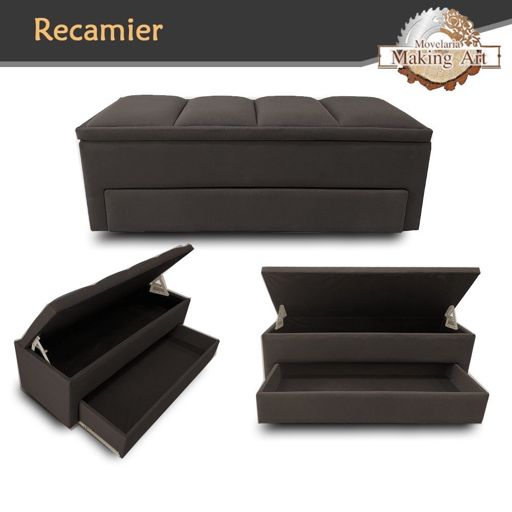 Recamier Baú C/ Sapateira para Cama Solteiro Pólux 90cm Estofada -making Art:marrom - 2