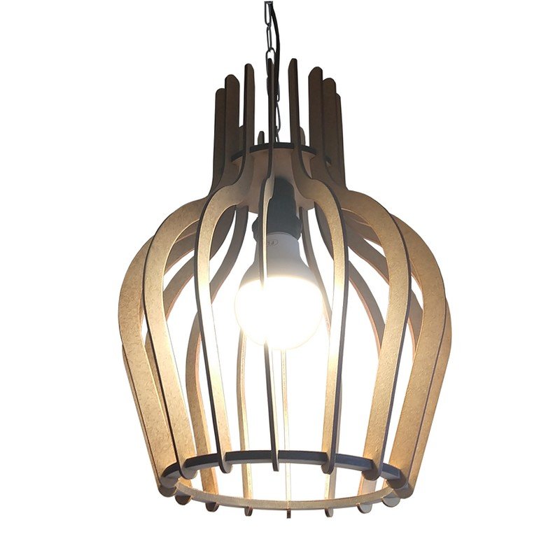 Lustre Luminária Pendente de Madeira MDF Mod. Tulipa