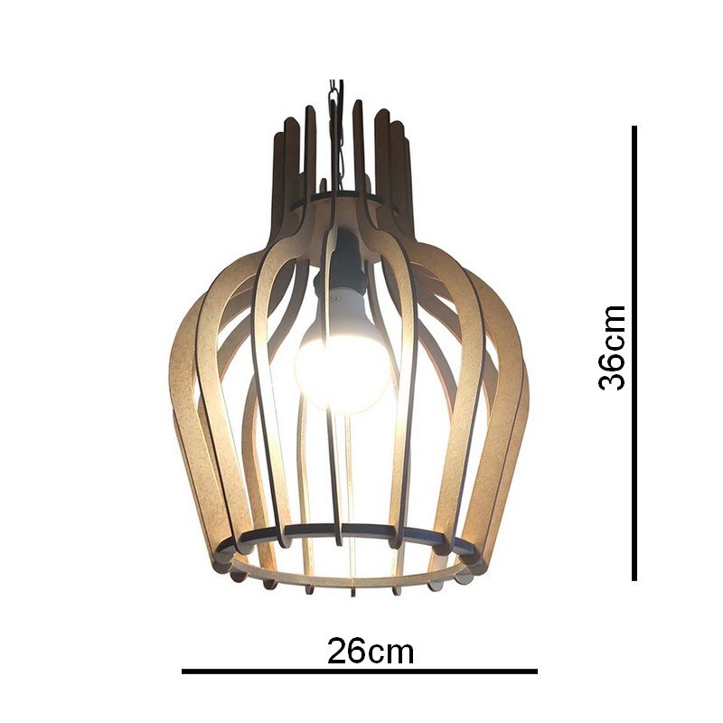 Lustre Luminária Pendente de Madeira MDF Mod. Tulipa - 2