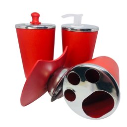Kit Banheiro Aço Inox Lavabo Decorado 4 Peças Saboneteira:Vermelho - 6