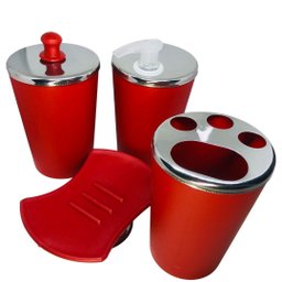 Kit Banheiro Aço Inox Lavabo Decorado 4 Peças Saboneteira:Vermelho - 7