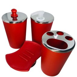 Kit Banheiro Aço Inox Lavabo Decorado 4 Peças Saboneteira:Vermelho - 1
