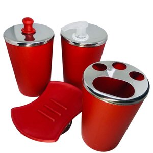 Kit Banheiro Aço Inox Lavabo Decorado 4 Peças Saboneteira:Vermelho