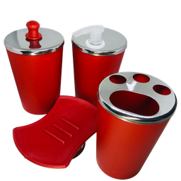 Kit Banheiro Aço Inox Lavabo Decorado 4 Peças Saboneteira:Vermelho - 9