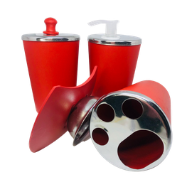 Kit Banheiro Aço Inox Lavabo Decorado 4 Peças Saboneteira:Vermelho - 8