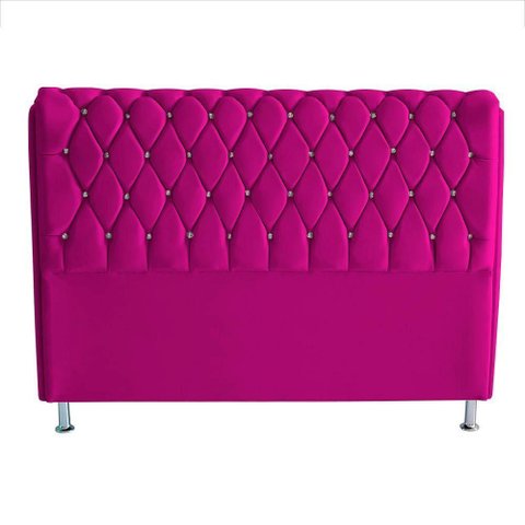 Cabeceira de Cama Box Londres Casal Queen 160 Cm Suede Botão de Strass Rosa Pink do Lar Móveis e