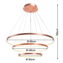 Lustre Led Moderno Pendente Anéis Led 89w 3 Arcos Rose  Brinovar - 7