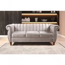 Ver imagem 3 de Sofá Realeza 3 Lugares 196cm Bege Suede Bella Decor Estilo Clássico Elegante