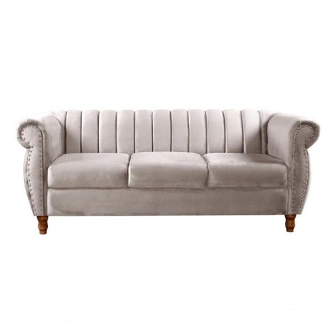 Sofá Realeza 3 Lugares 196cm Bege Suede Bella Decor Estilo Clássico Elegante