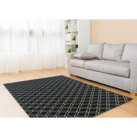 Tapete Para Sala ou Quarto Antiderrapante 1,00M x 1,32M Geométrico Preto e Branco
