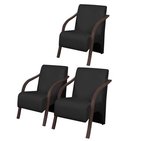 Kit3 Poltronas Decorativas Vênus 1 Lugar Braço Pé Madeira D Salla Suede Preto