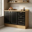 Ver imagem 1 de Balcão para Cozinha 120cm com 2 Portas e 3 Gavetas e Tampo Cinamomo/Preto Yescasa