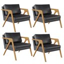 Ver imagem 1 de Kit 04 Poltronas Decorativa Sala Pietra Estrutura Madeira L02 Couríssimo Preto Brilho - Lyam Decor