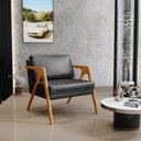 Ver imagem 2 de Kit 04 Poltronas Decorativa Sala Pietra Estrutura Madeira L02 Couríssimo Preto Brilho - Lyam Decor