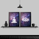 Ver imagem 1 de Kit 2 Quadros Buda E Flor De Lotus Galaxia 24x18cm:Madeira preta