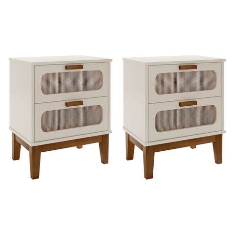 Kit 2 Mesas de Cabeceira Santorini 2 Gavetas 45 Cm Off White