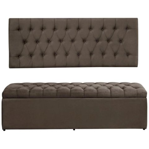 Painel Cabeceira com Bau Calçadeira Dubai 1.28 Tamanho Viuva -Suede Marrom GAT MAGAZINE