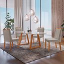 Ver imagem 1 de Conjunto Sala de Jantar Mesa Viena Madeira Maciça 140x80cm Tampo Retângular Vidro Off White com 4 Ca