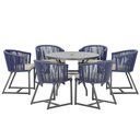 Ver imagem 1 de Mesa com 6 Cadeiras de Jantar Roma 120cm e Noronha em Alumínio Preto Corda Náutica Estofado 7 Trama