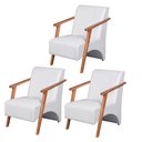 Ver imagem 1 de Kit 3 Poltronas Venus 1 Lugar Braço Madeira Maciça Courino Unidecor Branco