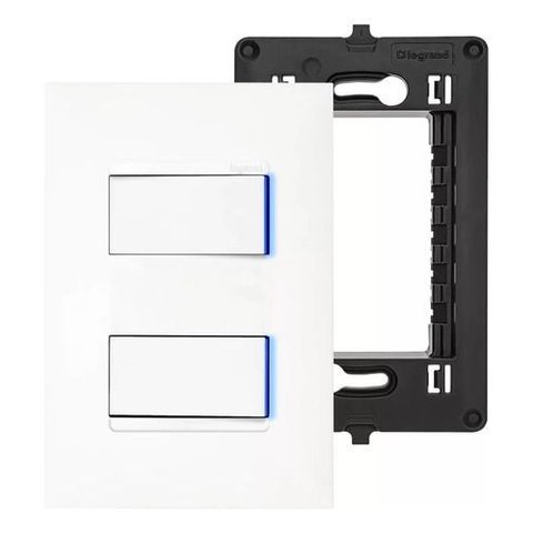 Kit 2 Interruptor Simples + 1 Placa 4x2 2 Modulo + Suporte - Branco - Pial Plus+