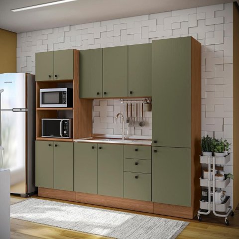 Cozinha Modulada Pixel Kappesberg 100% Mdp Canela/verde Frevo 240cm