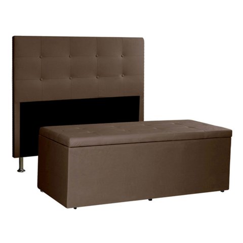 Kit Cabeceira e Calçadeira Baú Casal 1,40m Berlim Suede Marrom - Pallazio
