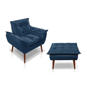 Kit Poltrona com Puff Opala para Sala Confortável e Resistente Suede