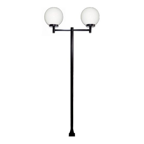 Poste Luminária Dupla Globo P Braço Reto Jardim Preto 200cm Ouro Minas