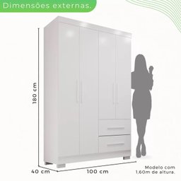 Roupeiro Estrela Premium 4 Portas 2 Gavetas Branco Salleto - 3