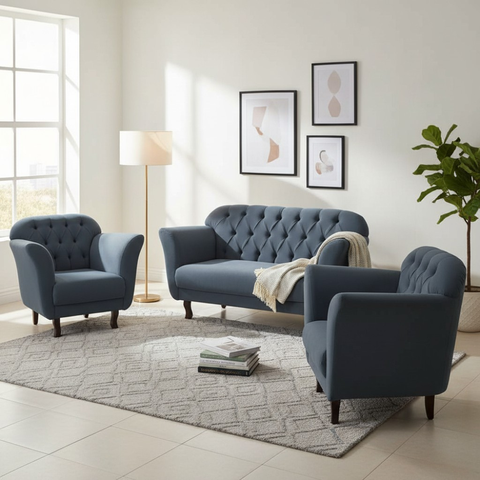 Kit Namoradeira + 2 Poltronas Decorativa Dália Bouclé Cinza