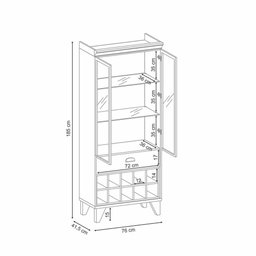Armário Cristaleira Opera Off White / Nature 2 Portas Vidro 1 Gaveta e Adega - Hb Móveis - 2