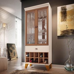 Armário Cristaleira Opera Off White / Nature 2 Portas Vidro 1 Gaveta e Adega - Hb Móveis - 1