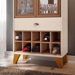 Armário Cristaleira Opera Off White / Nature 2 Portas Vidro 1 Gaveta e Adega - Hb Móveis - 4