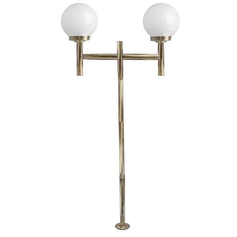 Poste de Jardim com Globo de Vidro Leitoso 15x28 Duplo P20/2 em Aço Ouro Velho