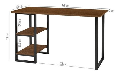 Escrivaninha Aço Com 2 Prateleiras 1,20 Home Office Estudo - Preto/Imbuia - 3