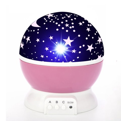 Luminária Projetor Led Lua Céu Estrelado Rgb 3000k Rosa Pilha Usb