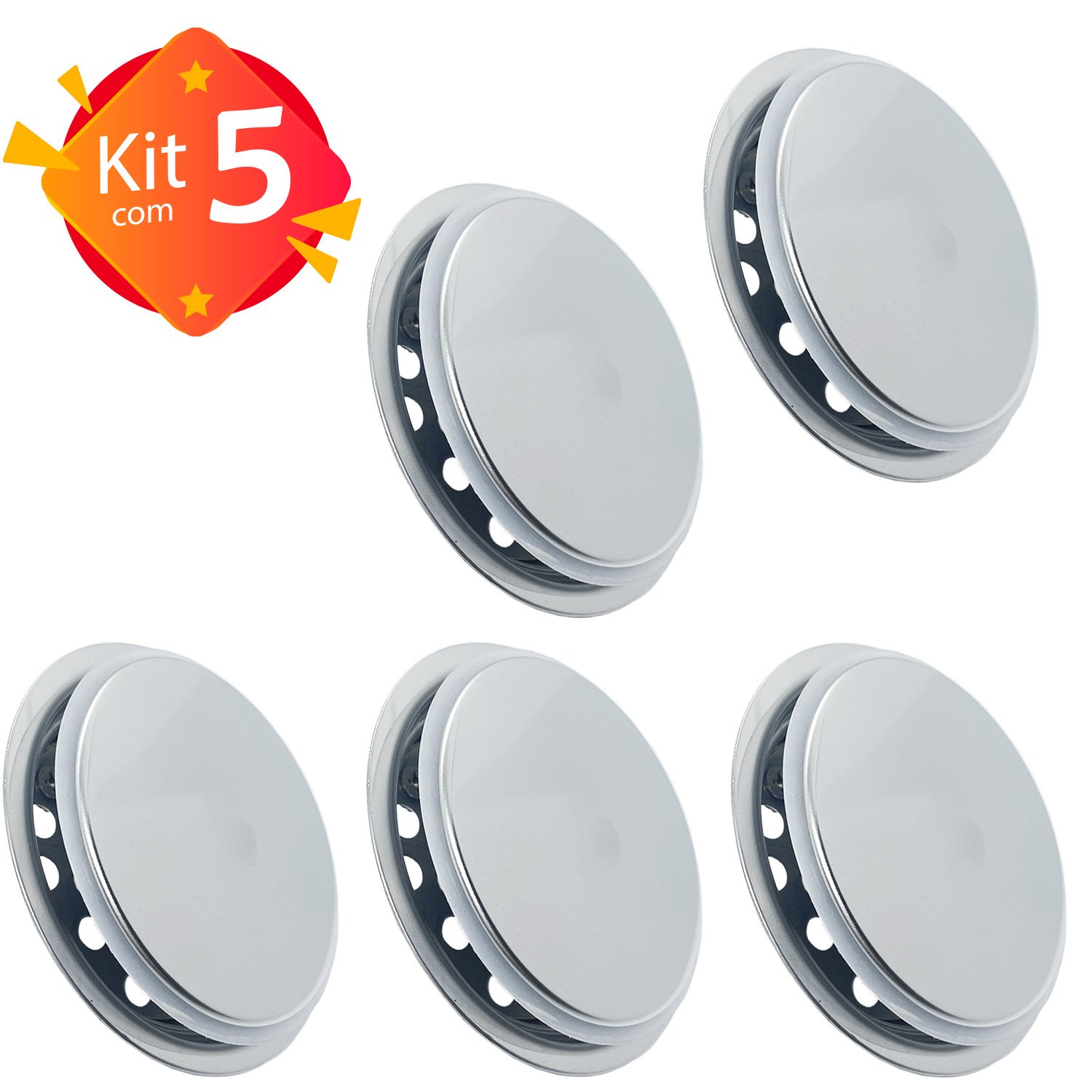 Kit 5 Ralo Click Inteligente Redondo 10x10cm 100 Inox CR105 - 1