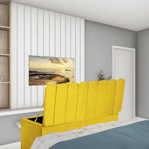 Calçadeira Baú Recamier King 190CM Alanis Suede Amarelo - D A DECOR