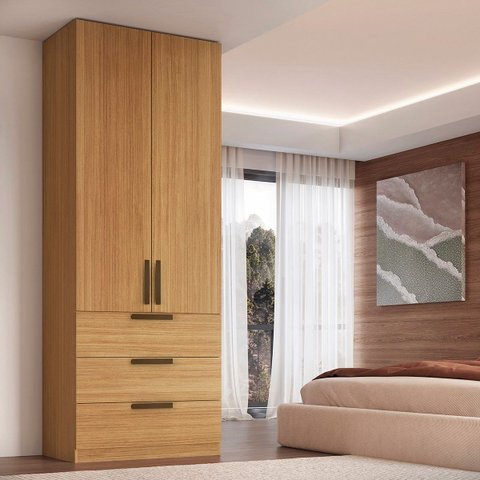 Guarda Roupa Modular 2 Portas 3 Gavetas 70cm MDF Altezza Trend Belmax:Freijó