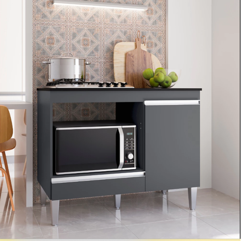 Balcão para Cooktop Carla 4 ou 5 Bocas 1 Porta Cinza - Ajl Moveis