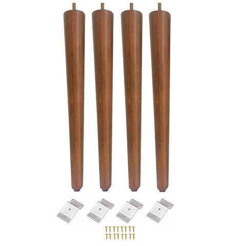 Kit 4 Pé Palito 50cm Amêndoa Marrom Claro + Chapinha Inclinada + Parafuso