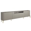 Ver imagem 1 de Rack para Sala de Estar Tv 85 Pol 4 Portas Pés Industrial Dourado Alef I03 Grigio - Lyam Decor